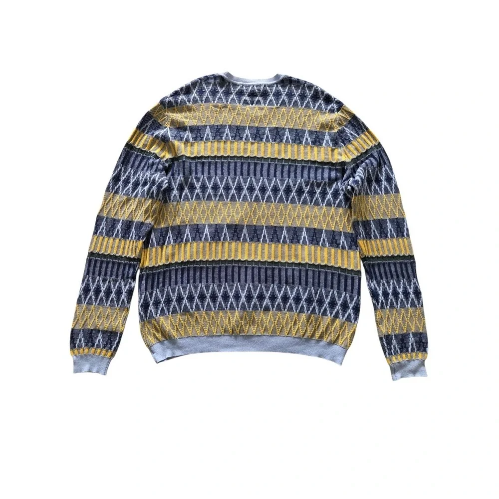 ASOS Mens XL Geometric Knit Sweater Blue Mustard Cotton Grandpa Y2K Streetwear
